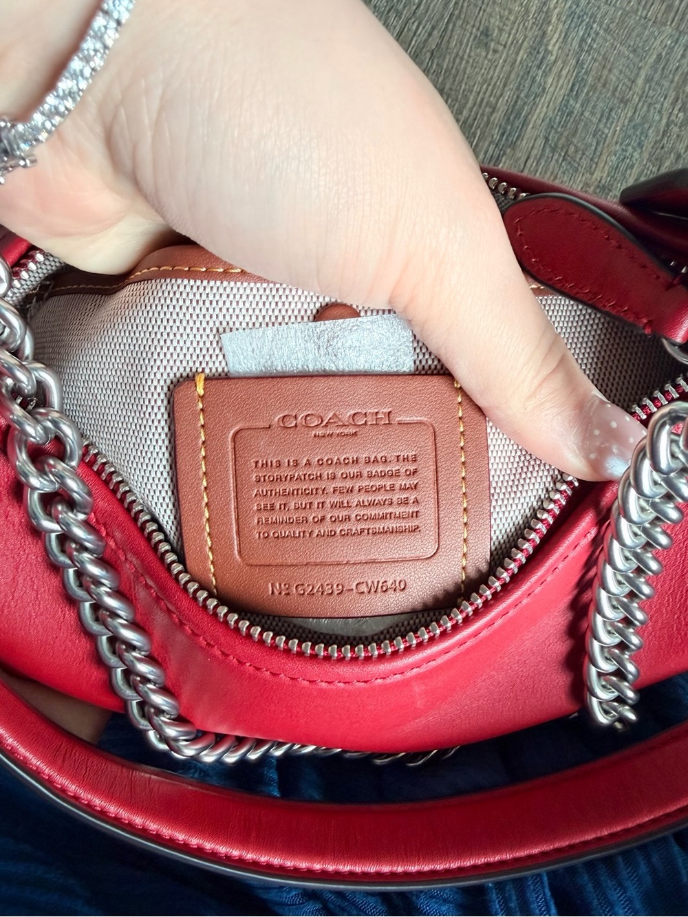 COACH Juliet  Red Leather Shoulder Bag with Silver Chain Accent - Picture 6 of 6